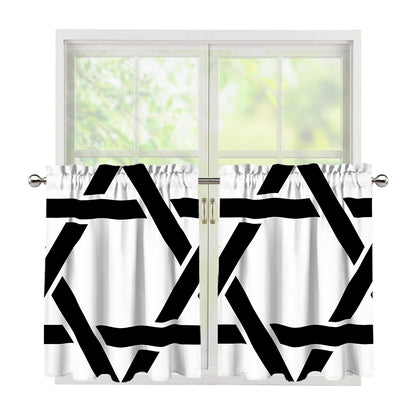 White And Black Star of David Print Tier Curtains
