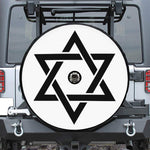 White And Black Star of David Print Tire Cover With Camera Hole