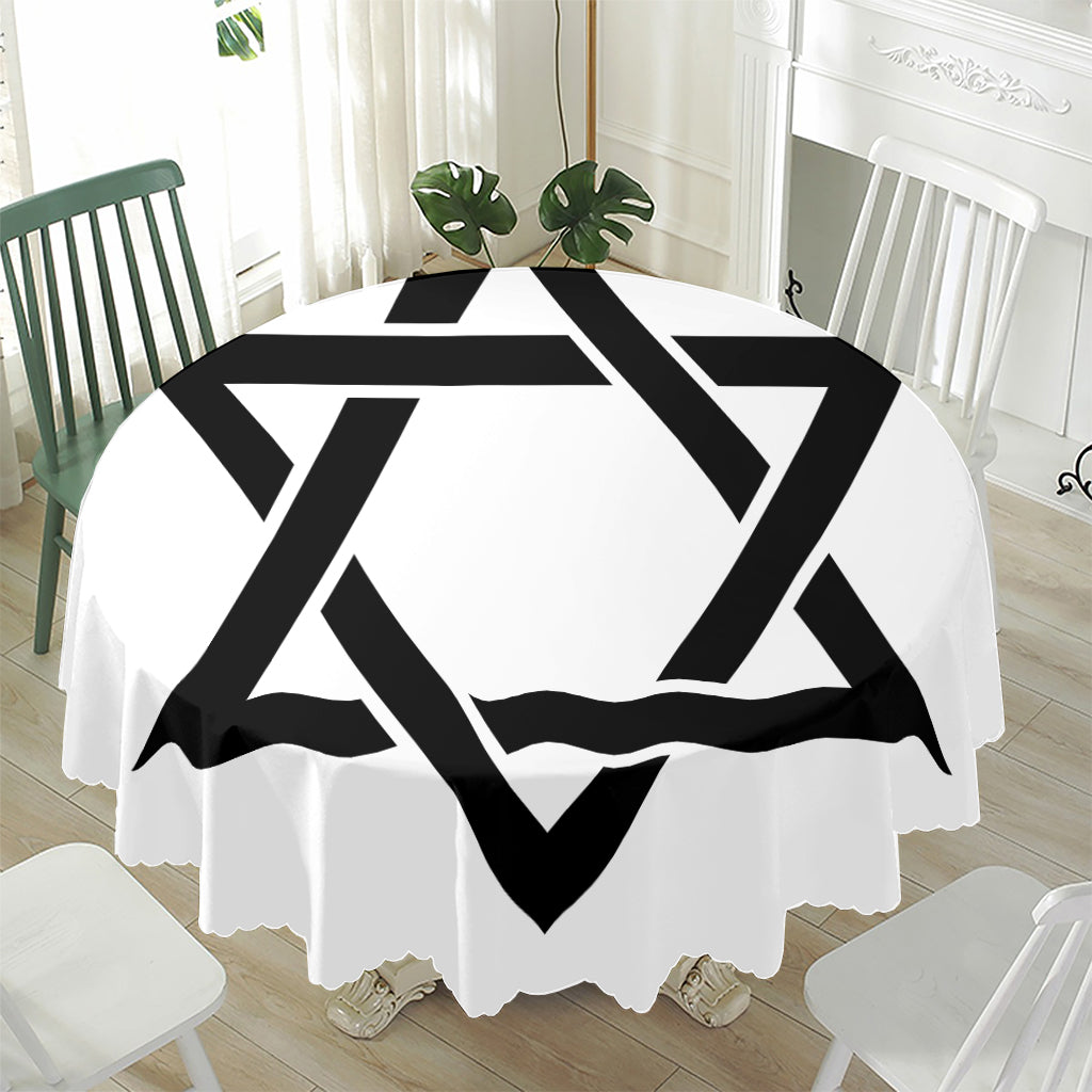 White And Black Star of David Print Waterproof Round Tablecloth