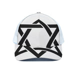 White And Black Star of David Print White Mesh Trucker Cap