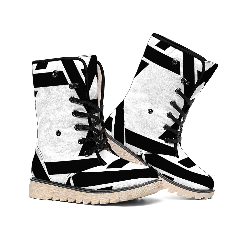 White And Black Star of David Print Winter Boots