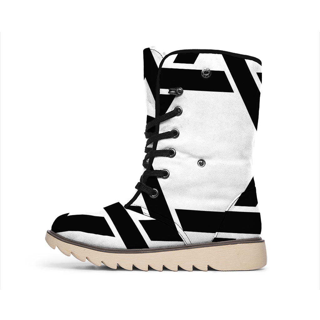White And Black Star of David Print Winter Boots