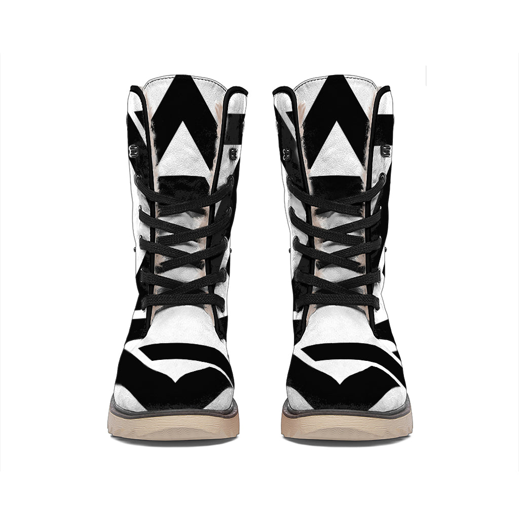 White And Black Star of David Print Winter Boots