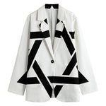 White And Black Star of David Print Women's Blazer
