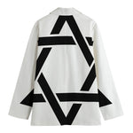 White And Black Star of David Print Women's Blazer