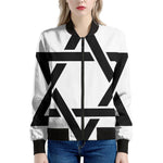 White And Black Star of David Print Women's Bomber Jacket