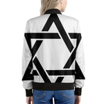 White And Black Star of David Print Women's Bomber Jacket