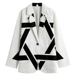 White And Black Star of David Print Women's Cotton Blazer