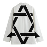 White And Black Star of David Print Women's Cotton Blazer