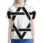 White And Black Star of David Print Women's Polo Shirt