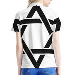 White And Black Star of David Print Women's Polo Shirt