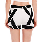White And Black Star of David Print Women's Split Running Shorts