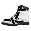 White And Black Star of David Print Padded Collar Lace Up Boots