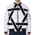 White And Black Star of David Print Zip Sleeve Bomber Jacket