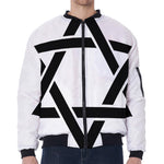White And Black Star of David Print Zip Sleeve Bomber Jacket