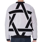 White And Black Star of David Print Zip Sleeve Bomber Jacket