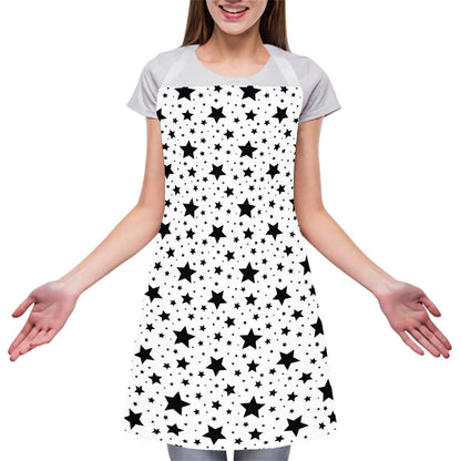 White And Black Star Pattern Print Adjustable Apron