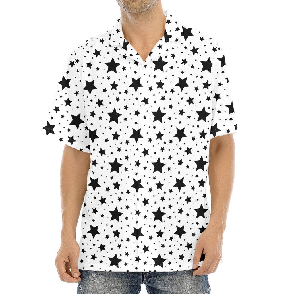 White And Black Star Pattern Print Aloha Shirt