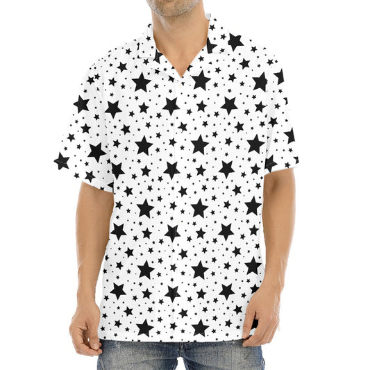 White And Black Star Pattern Print Aloha Shirt