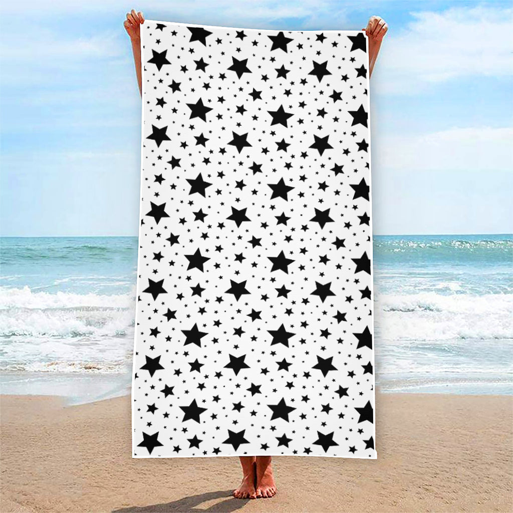 White And Black Star Pattern Print Beach Towel