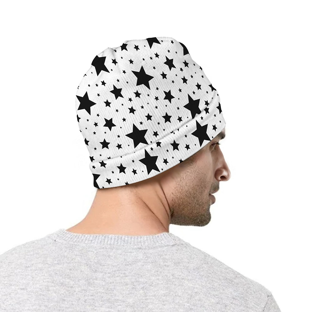 White And Black Star Pattern Print Beanie