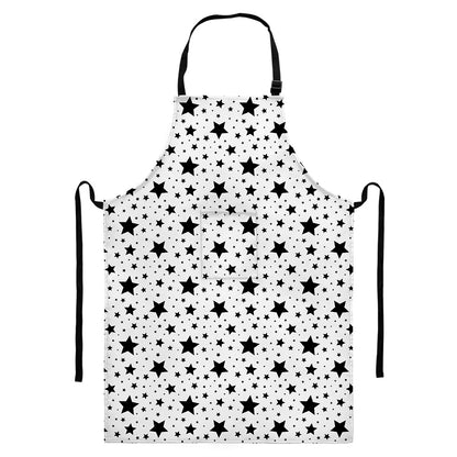 White And Black Star Pattern Print Bib Apron With Pocket
