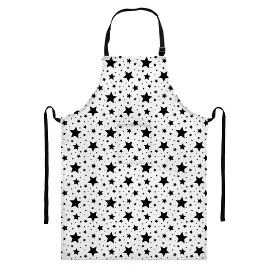 White And Black Star Pattern Print Bib Apron With Pocket