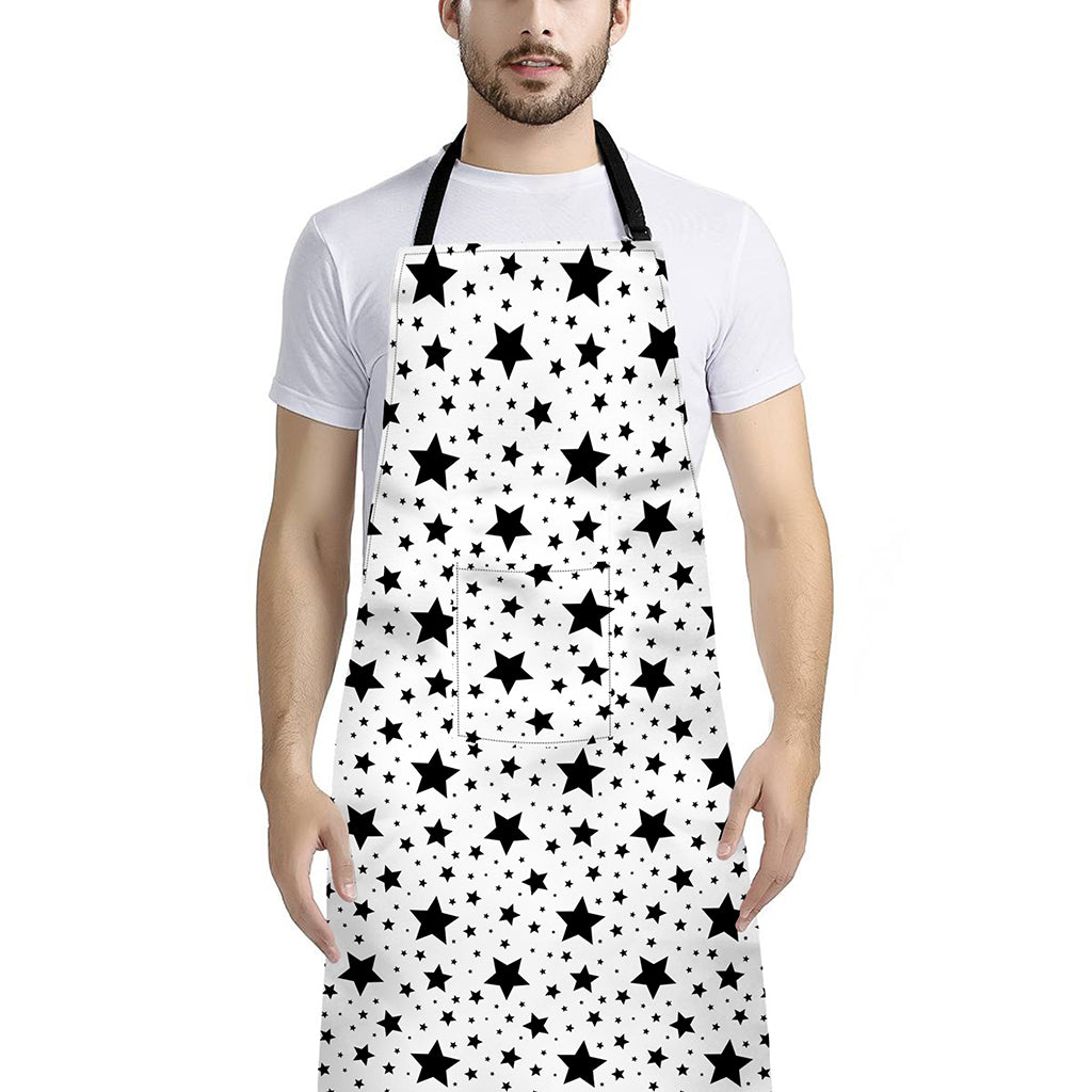 White And Black Star Pattern Print Bib Apron With Pocket