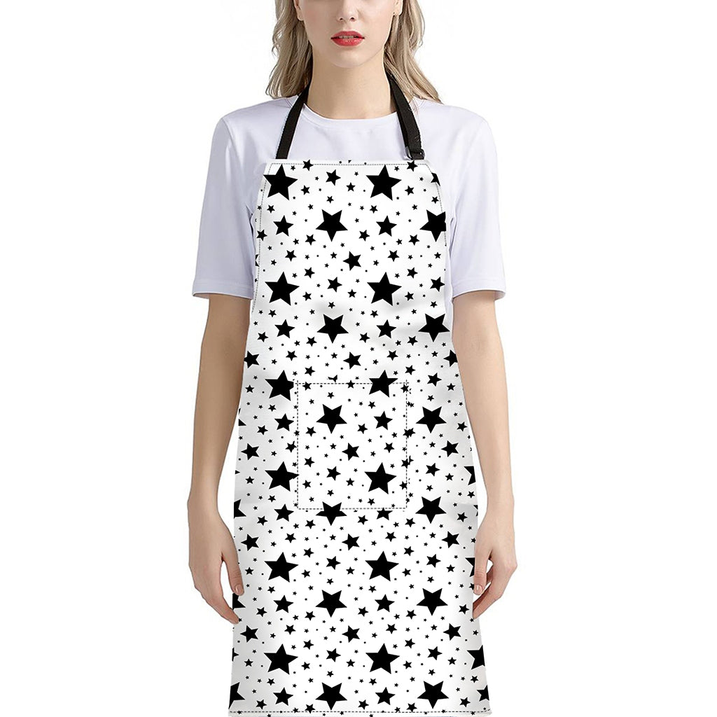 White And Black Star Pattern Print Bib Apron With Pocket