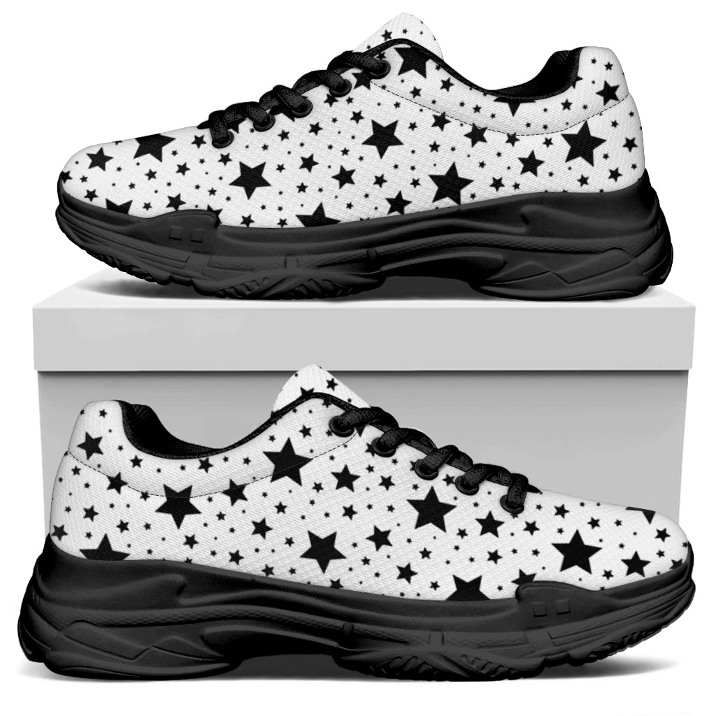White And Black Star Pattern Print Black Chunky Shoes