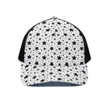 White And Black Star Pattern Print Black Mesh Trucker Cap