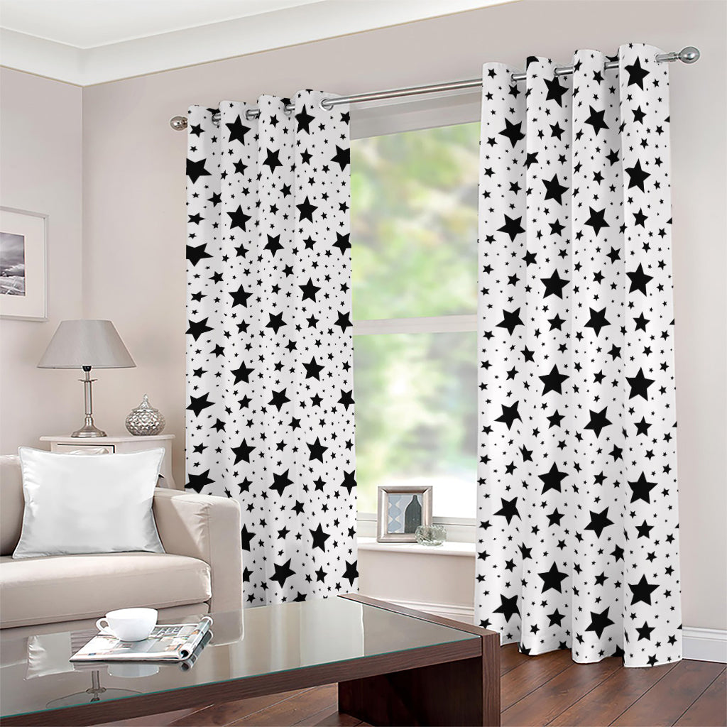 White And Black Star Pattern Print Blackout Grommet Curtains