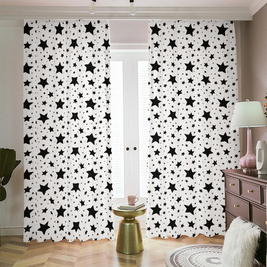 White And Black Star Pattern Print Blackout Pencil Pleat Curtains