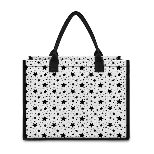 White And Black Star Pattern Print Canvas Tote Bag