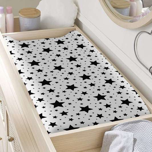 White And Black Star Pattern Print Changing Pad Cover