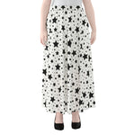 White And Black Star Pattern Print Chiffon Maxi Skirt
