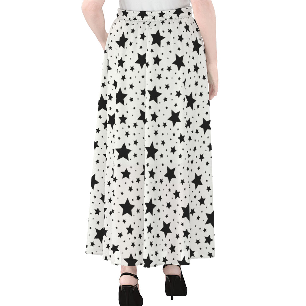 White And Black Star Pattern Print Chiffon Maxi Skirt