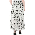 White And Black Star Pattern Print Chiffon Maxi Skirt
