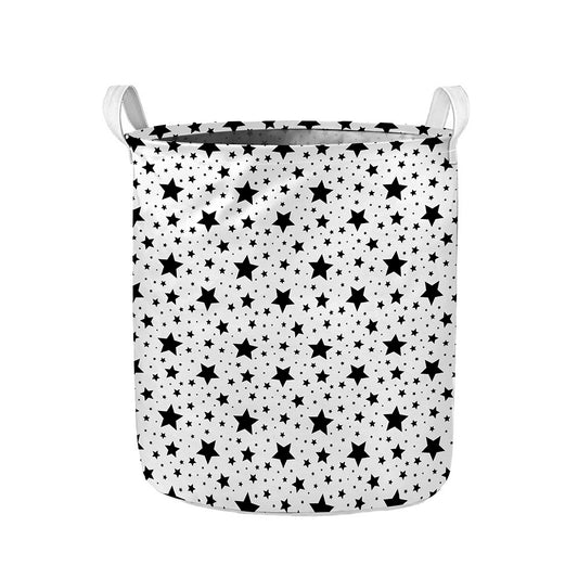 White And Black Star Pattern Print Collapsible Laundry Basket