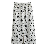 White And Black Star Pattern Print Cotton Front Slit Maxi Skirt