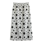 White And Black Star Pattern Print Cotton Front Slit Maxi Skirt