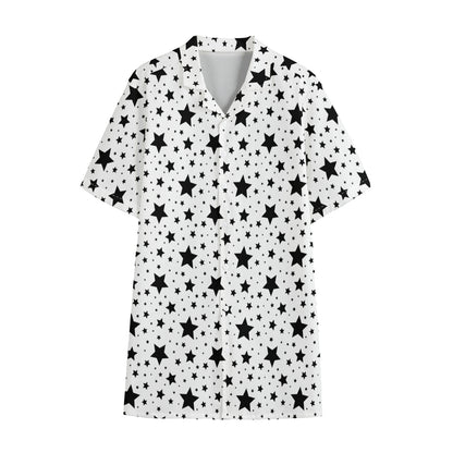 White And Black Star Pattern Print Cotton Hawaiian Shirt