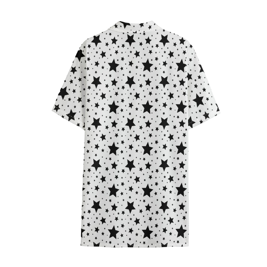 White And Black Star Pattern Print Cotton Hawaiian Shirt