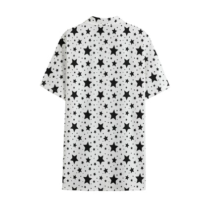 White And Black Star Pattern Print Cotton Hawaiian Shirt