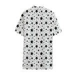 White And Black Star Pattern Print Cotton Hawaiian Shirt