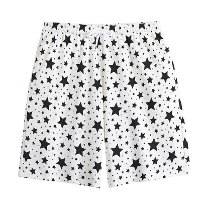 White And Black Star Pattern Print Cotton Shorts