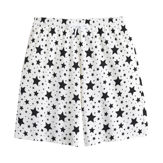 White And Black Star Pattern Print Cotton Shorts