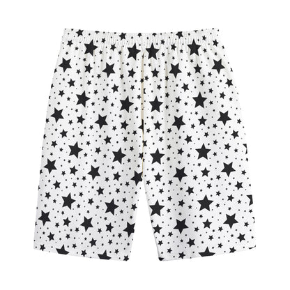 White And Black Star Pattern Print Cotton Shorts