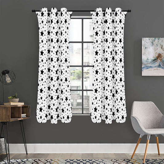 White And Black Star Pattern Print Curtain