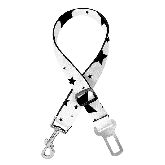 White And Black Star Pattern Print Dog Seat Belt